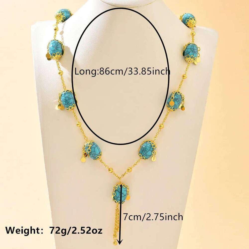 A Blue Oval Pendant Necklace With Ethnic Style Suitable For Formal Banquet Beach Party Or Wedding Dress Yuansiqi