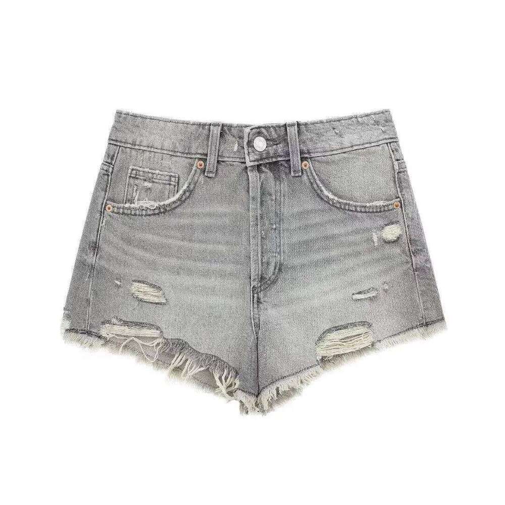 American Style Denim Women Mid Waist Versatile Ripped Hole Jean Shorts Summer Slim Fit Casual Hot Pants XJ260206