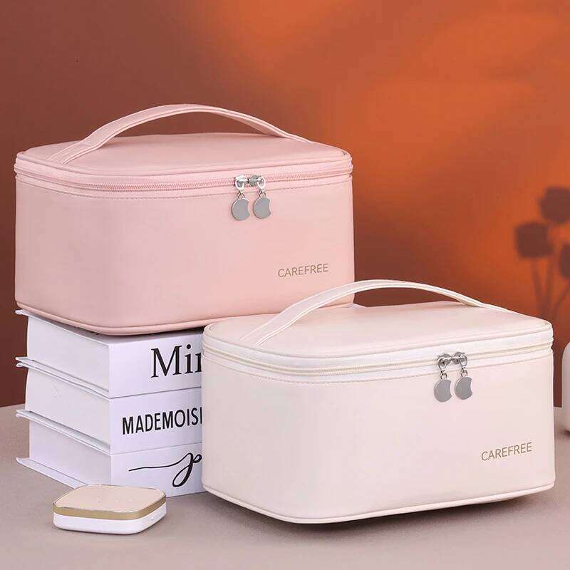 PU Large Capacity Tote Makeup Portable Travel Organizer Tolietry Cosmetic Coins Storage Bag Women Square Zipper Pouch Y260206