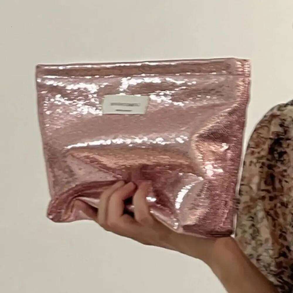 Portable Shiny Sequins Makeup Silver Solid Color Cosmetic Champagne Toiletries Skincare Storage Bag Travel Y260206