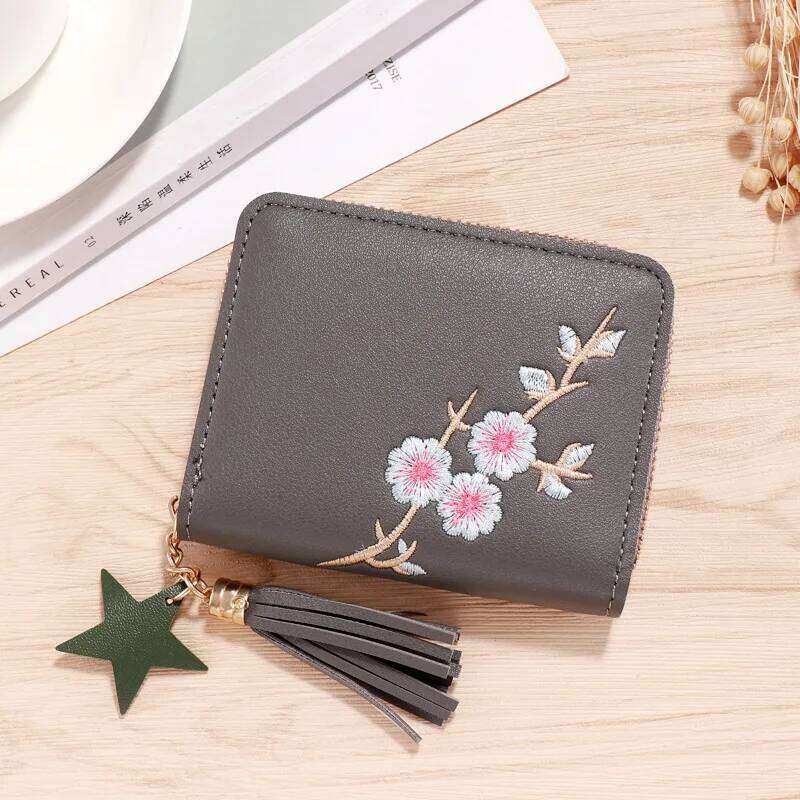 Plum Embroidered Chinese Style Women Short Zipper Ladies Small Clutch Card Holder Female Coin Purse Wallet Monedero Mujer Y260206