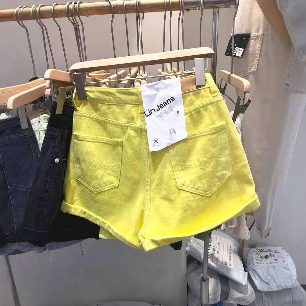 Lemon Yellow Denim Women's 2026 New High Waist Wide Legs Thin Hot Pants Jean Shorts XJ260206