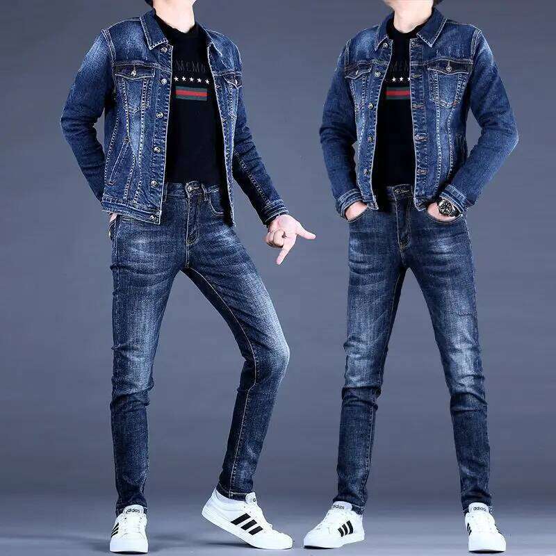 Luxury Brand with Denim Suit Men's 2025 New Autumn and Winter High-end Trendy Casual Top Versatile Jeans Jacket Set X260207 - view 3