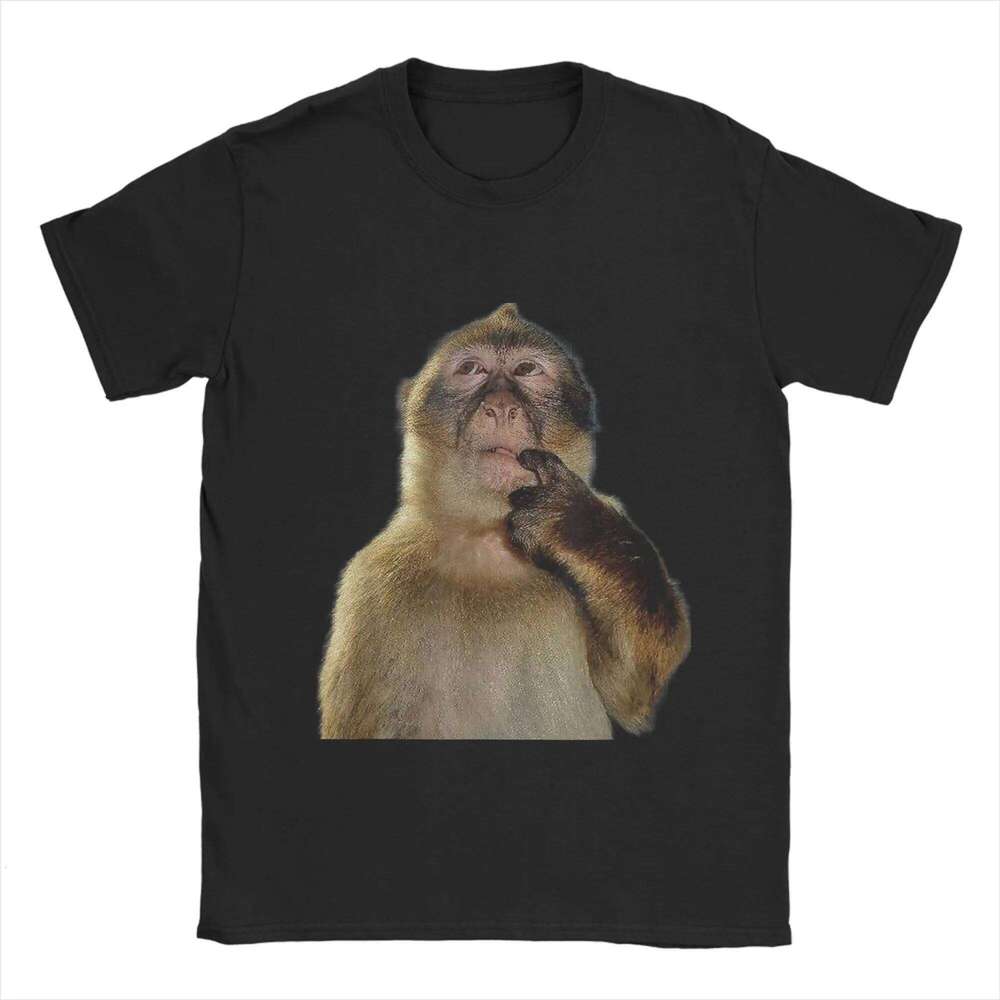 Thinking Monkey Meme 100% Cotton T-Shirt For Men Summer Y2K Funny T-Shirts O-Neck Harajuku Tees Oversized Hot Sale Tops X260207