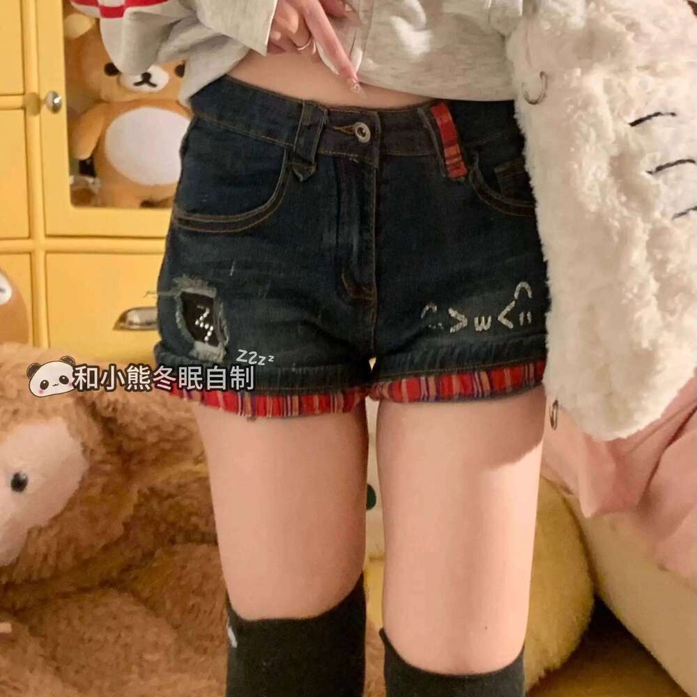 Y2K Aesthetic Retro Low Waisted Denim Shorts Women's Subculture Cute Cat Pattern Jeans Hot Girl 2000s Clubwear Streetwear XJ260206