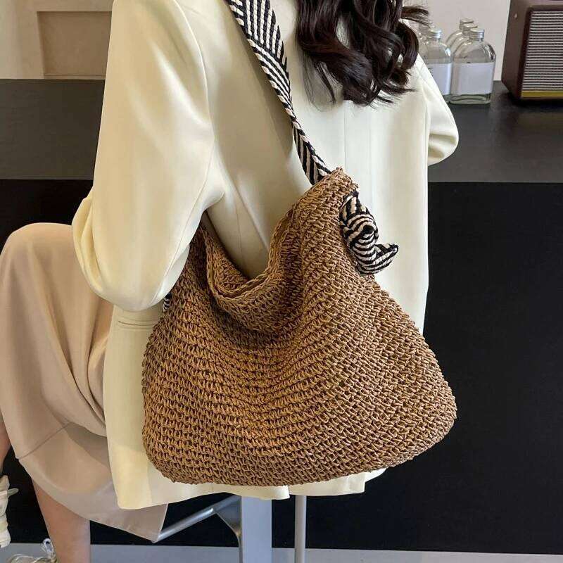 Fashion Straw Beach Basket Women Rattan Large Capacity Woven Hand-made Handbag Female Purse Totes Shoulder Bag Y260205