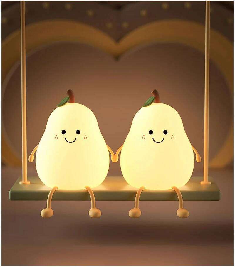 Creative LED Light Children's Bedroom Bedside Sleeping Lamp USB Rechargeable Pear Silicone Night Lights S260204