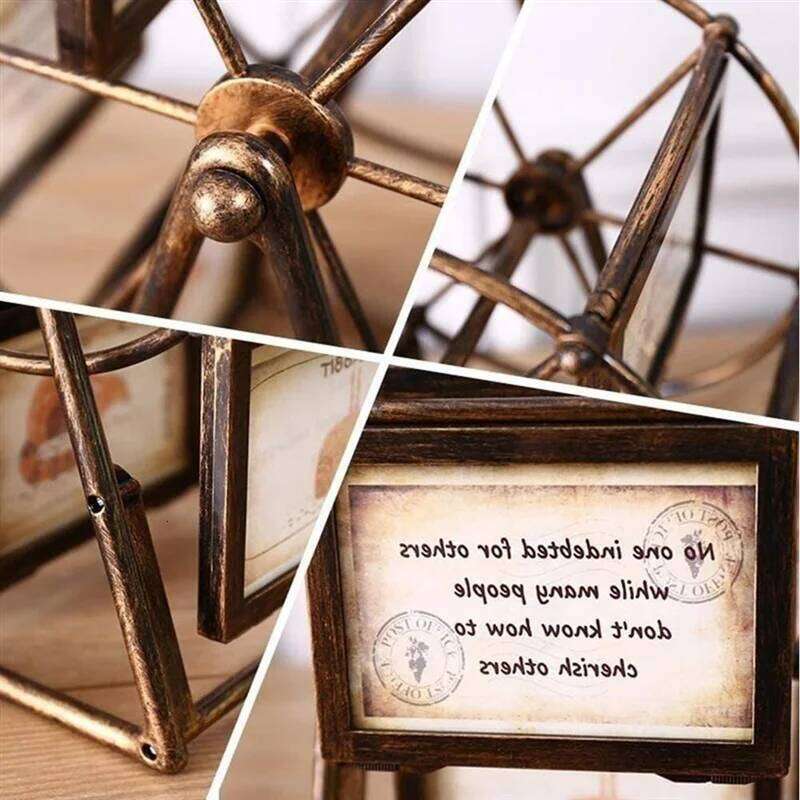AB47-Retro Vintage Rotating Ferris Wheel Picture Frame, Personalized Family Frame Shows For 12 Photo Home Decor S260205