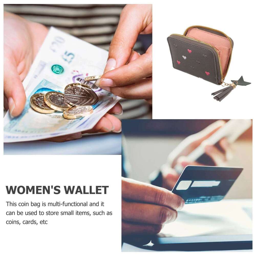 PU Wallet Women Small Coin Bag Tassel Pendant Compact Zipper Portable Change Purse for Daily Travel Y260206