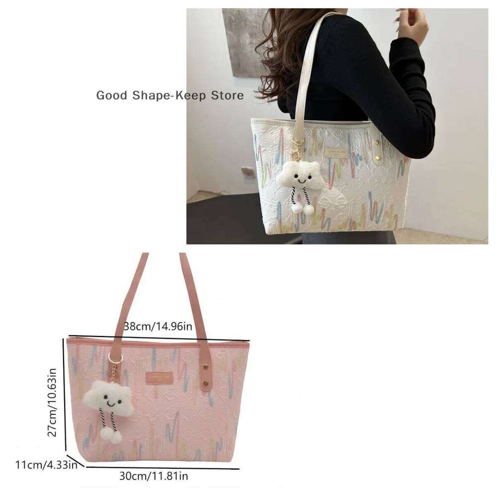 Versatile Striped Shoulder for Women; Large Capacity Casual Commuter Bag Y260204