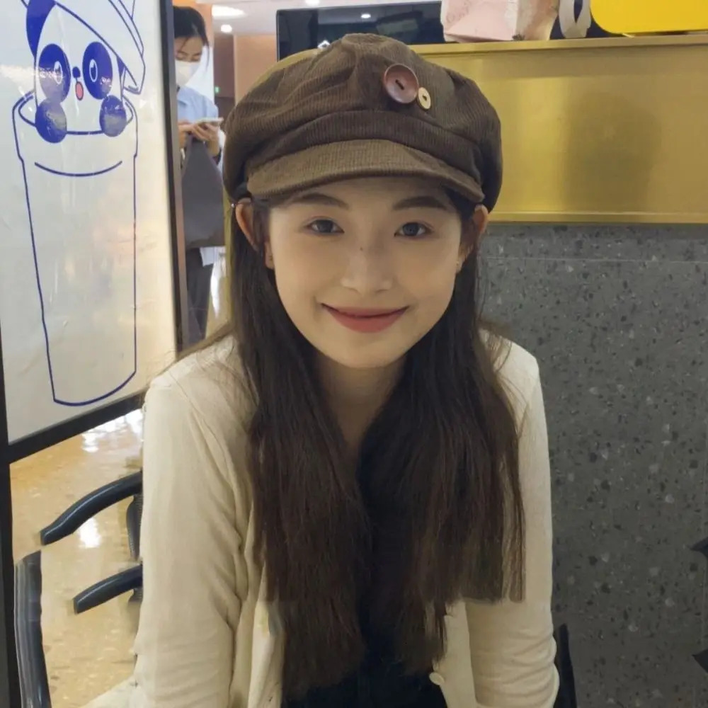 double button decoration corduroy baseball caps windproof adjustable octagonal hat keep warm beret autumn winter sun cap outdoor 260130 sa1221