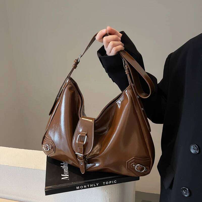 MOODS Retro Shoulder Bags For Women Glossy Soft PU Leather Belt Buckle Design Cross Body Hobo Bag 2024 Designer Handbags Luxury Y260205