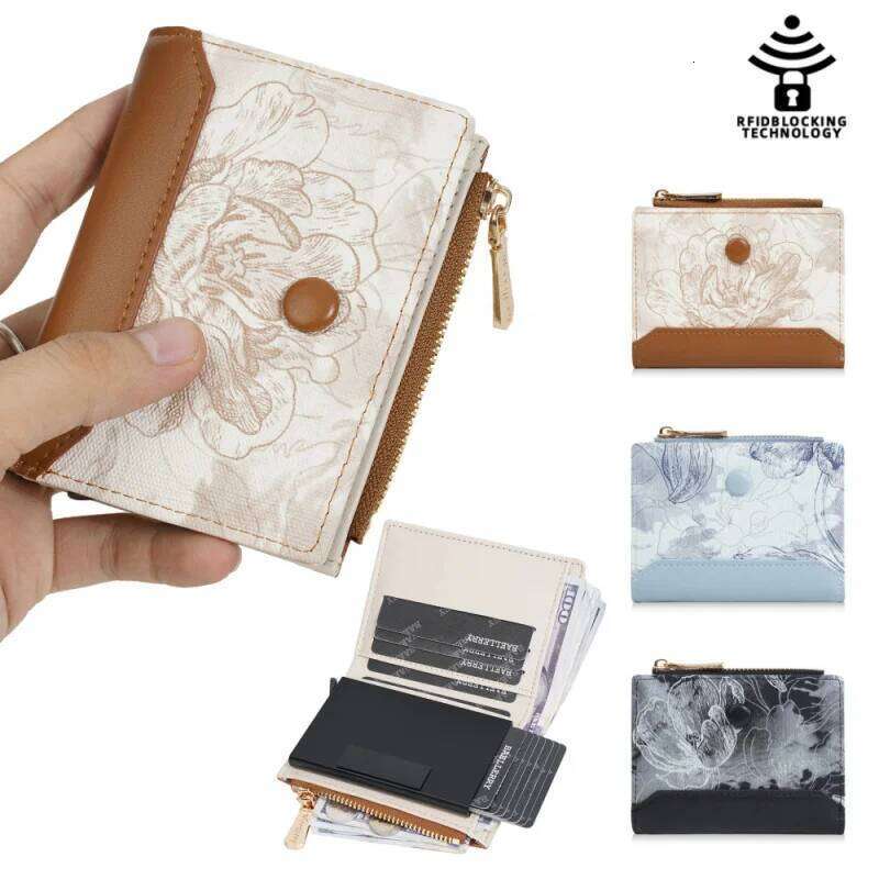 New Multi-Functional Anti-Demagnetization Peony Print Small Money Clip, Multi-Slot Short Wallet For Women, Card Holder Y260206
