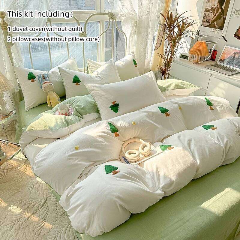 3 Piece bedding green Christmas tree embroidery Quilt Set comfortable duvet cover set for All Season XJ260206