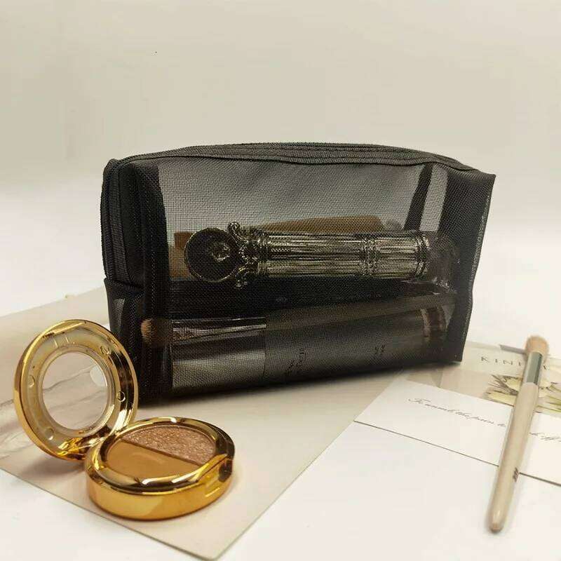 Korea Makeup Bag Transparent Cosmetic Mesh Washbag Black Travel Toiletries Organizer Lipstick Storage Pouch Bags for Women Y260206