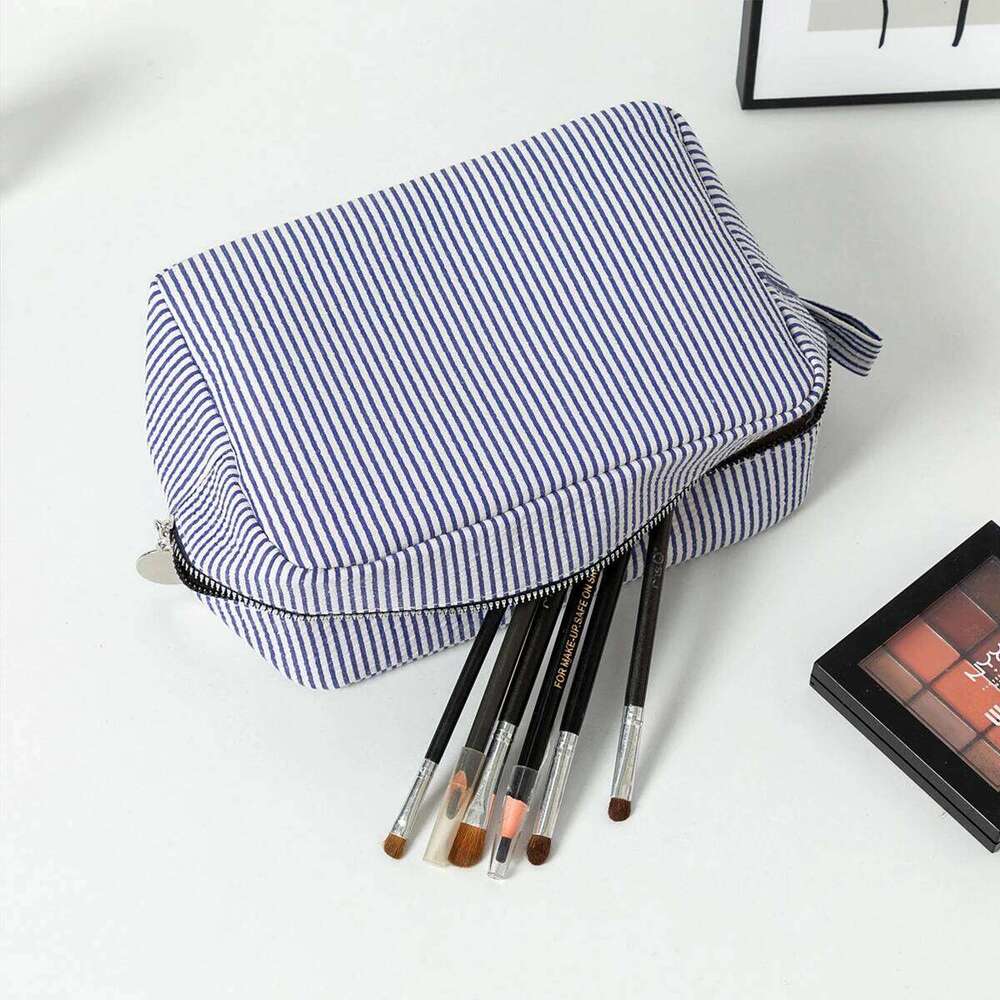 Cotton And Linen Makeup Large Capacity Striped Wash Popular Travel Storage Bag Y260206