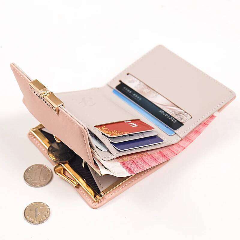 Purse summer new Korean PU printed buckle 3 fold bag simple all-in-one short women's money clip multi-card folding flap Y260206