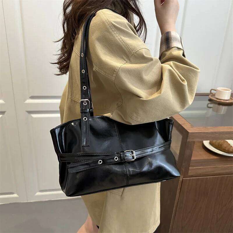 New Fashionable Versatile Belt Buckle Handbag Korean Style Solid Color Soft Leather Women's Casual Shoulder Underarm Bag Z260207 - view 7