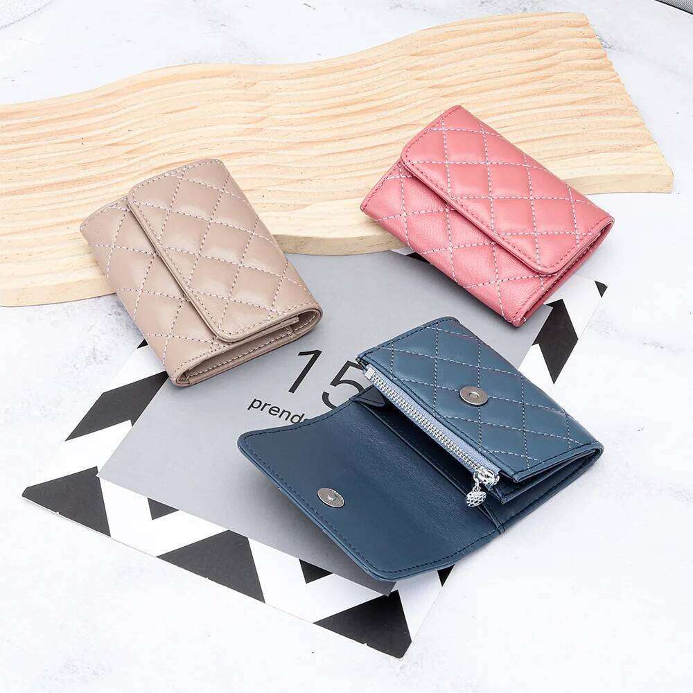 Sheepskin Quilted Holder Women Bifold Leather Bank Credit Case Wallets Coin Purse Luxury Brand Business Name Card Bag Y260206