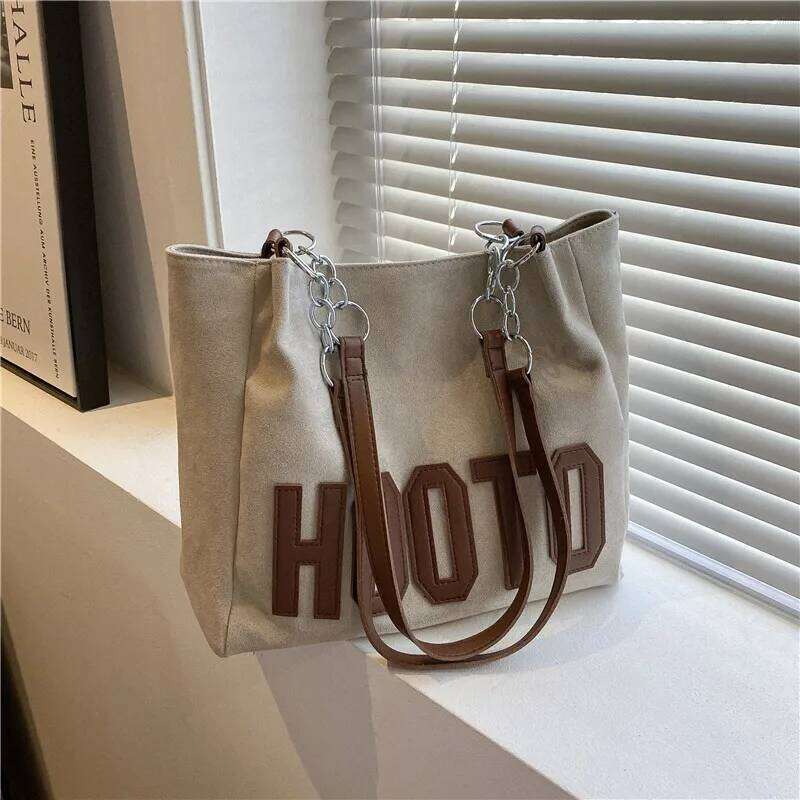 Stylish Tote Nubuck Pu Letter HOOTO Design for Women Handbag Shoulder Bag, Large Capacity Nylon leisure Travel Shopping Bag Y260205