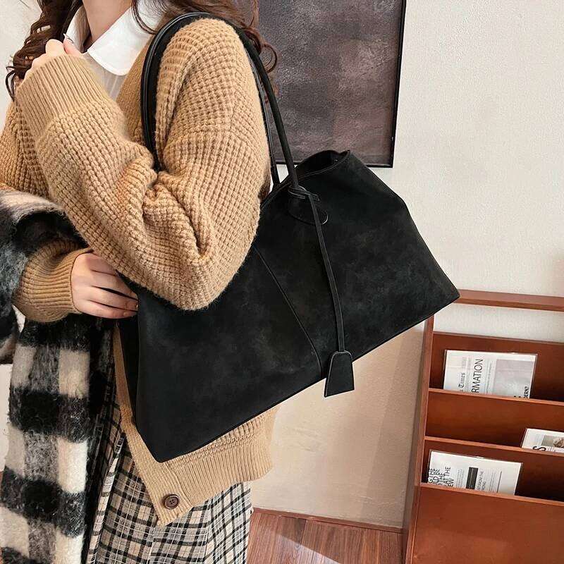 MOODS Retro Shoulder Tote Bags For Women Faux Suede Pure Color Big Capacity Shopper Simple Fashion Designer Handbags Luxury 2025 Y260205