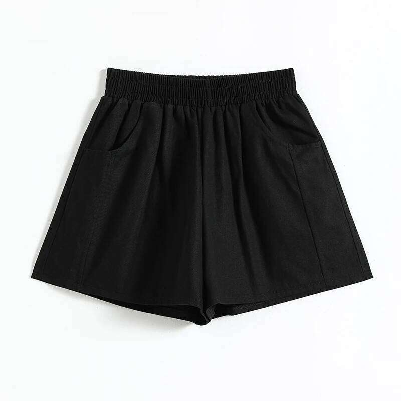 Summer Women's Pockets Elastic Solid Shirring High Waist Casual Sports Loose 5/4 Trousers Fashion Office Lady Vintage Shorts XJ260206