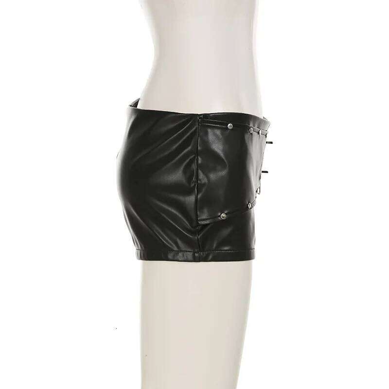 2025 Autumn New Women's Sexy Low Waist PU Leather Buckle Belt Street Tight-fitting Hip-wrapped Super Shorts XJ260206