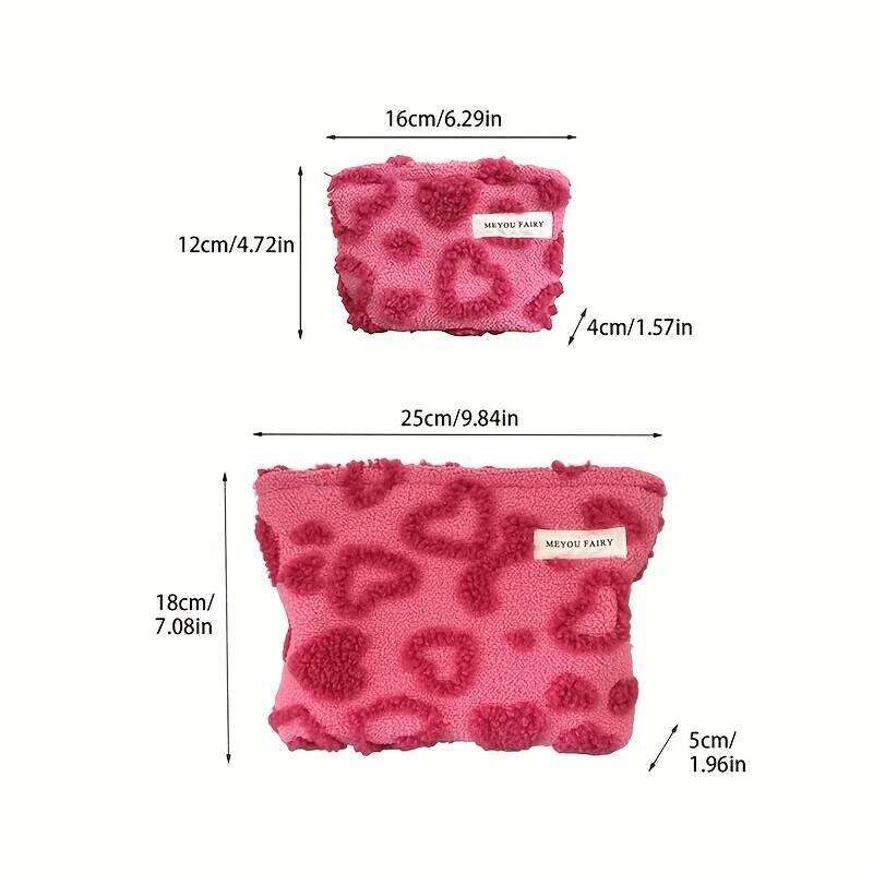 Women's Wool Velvet Heart-shaped Printed Makeup Sweet Style Travel Bag, Thick Portable Skincare Storage Bags Y260206