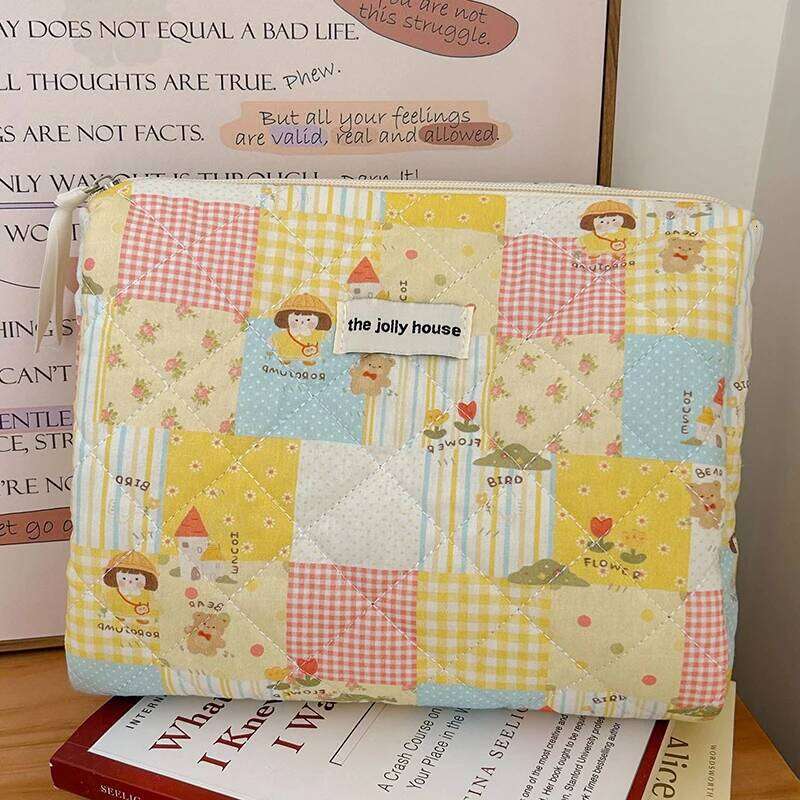 Fashion Women Vintage Cartoon Makeup Quilting Cotton Bag Large Capacity Tote Bags Cosmetic Travel Organizer Storage Handbag Y260206