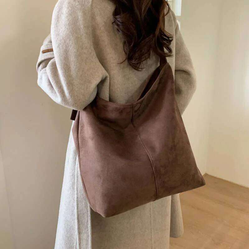 Vintage Suede Texture Simple Crossbody Tote Women New Korean Style Versatile Shoulder High Quality Commuter Storage Bag Y260204
