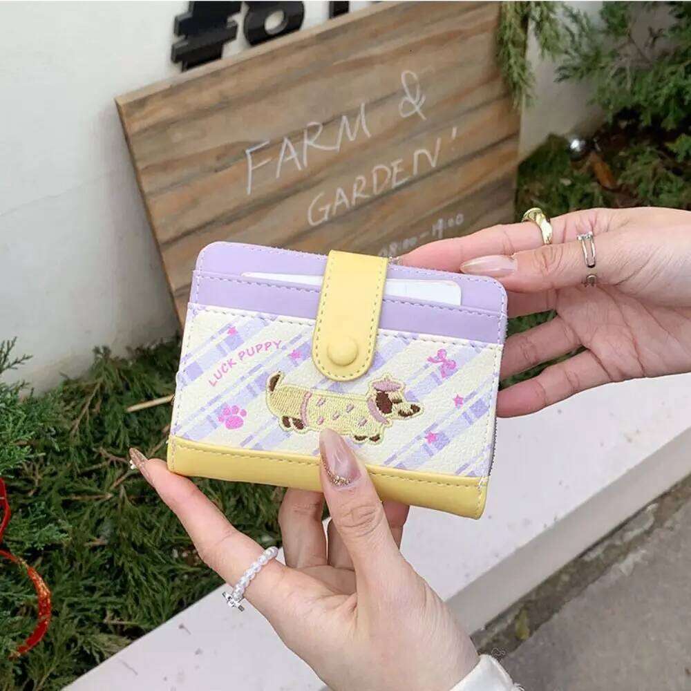 Portable Embroidery Dachshund Dog Wallet PU Multiple Leather Card Holder Cute Fashion Y260206