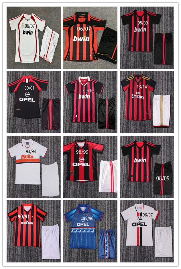AC KIDS Retro Soccer Jerseys 90 91 93 94 95 96 97 98 99 mMILAN football shirt Gullit 06 07 08 09 10 11 12 13 14 Van Basten KAKA RONALDINHO Vintage Classics CHILD jerseys SET