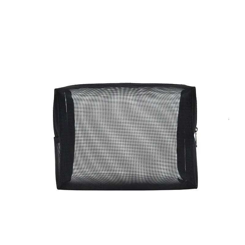 Korea Makeup Bag Transparent Cosmetic Mesh Washbag Black Travel Toiletries Organizer Lipstick Storage Pouch Bags for Women Y260206