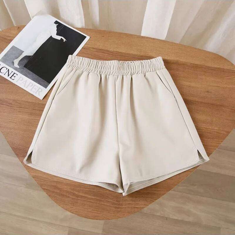 Autumn Winter Women's High-Waisted Slimming PU Leather Black A-Line Pants Loose Wide-Fitting Boots Over-Sized Shorts XJ260206