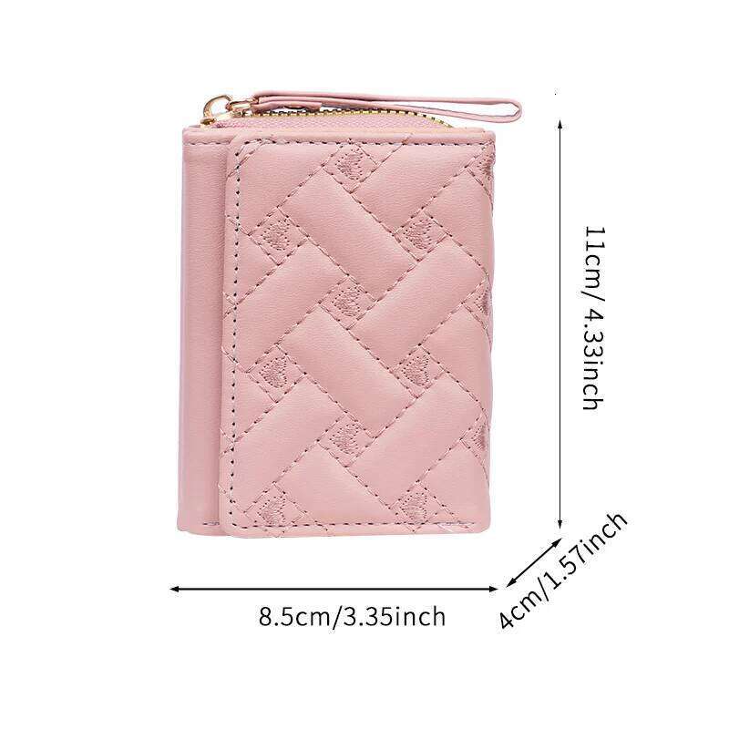 Three fold short style simple embroidered heart-shaped women's PU leather wallet, multi slot wallet card bag Y260206