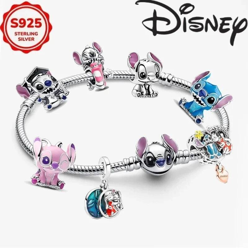 New Hot Charms Disney Stitch Necklaces and Bracelets 925 Silver Pendant Beads Original Women Bracelet Bangles DIY Jewelry Gift