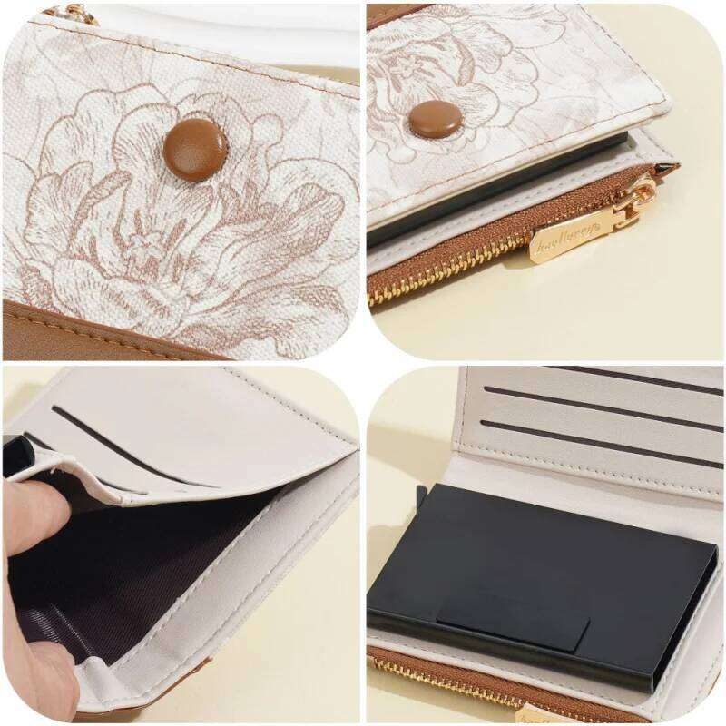 New Multi-Functional Anti-Demagnetization Peony Print Small Money Clip, Multi-Slot Short Wallet For Women, Card Holder Y260206