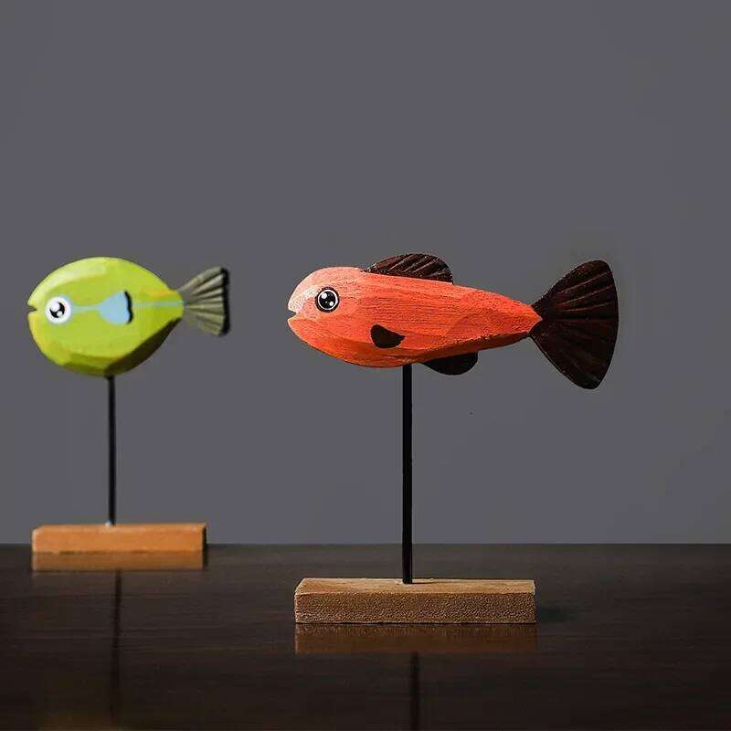 Colorful Wooden Statue Nordic Style Fish Sculpture Ornaments Creative Living Bedroom Dining Room Home Decoration Gifts S260204 ccd