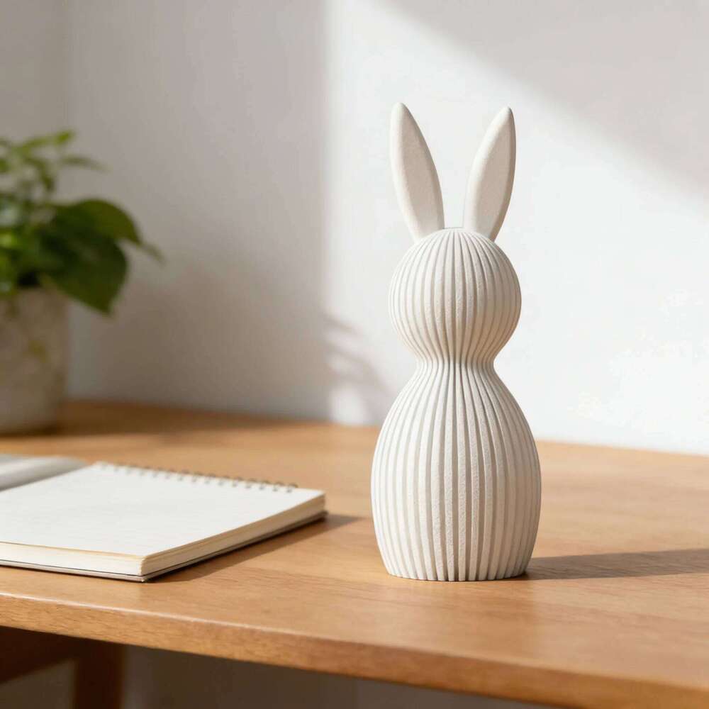 3D Printed Easter Bunny Striped Figurine | Festive Home Decor S260204