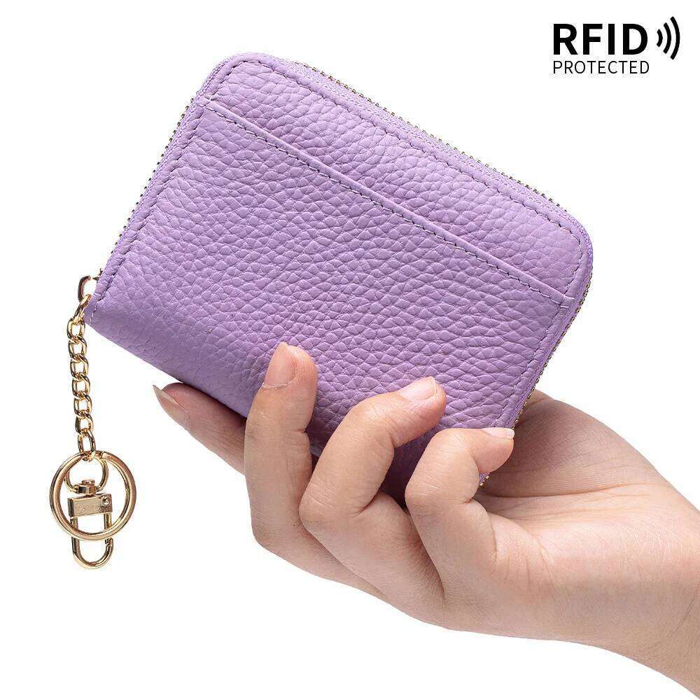 2025 New Genuine Leather Zipper Mini Wallets Portable RFID Credit Card Holder Women Short Coin Purse Made of Cowhide Y260206