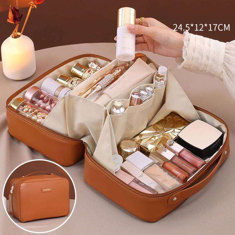 PU Large Capacity Women Tote Makeup Cosmetic Toiletry Storage Multi Functional Folding Bag Travel Zipper Pouch Y260206