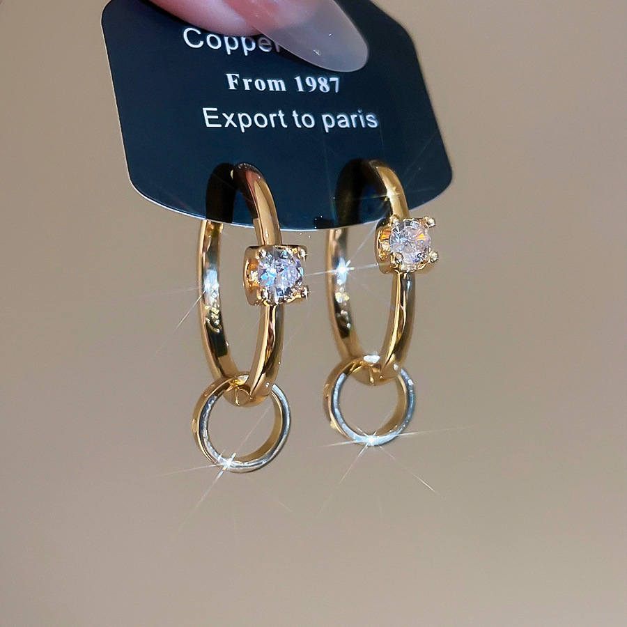 Real gold-plated zircon round earrings, casual, simple, stylish, versatile, light luxury, high-end earrings for women - view 7