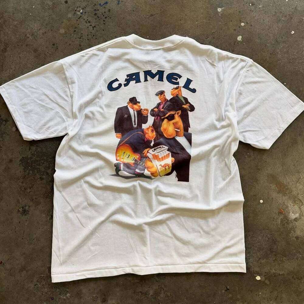 Retro Car Camel Cigarettes T-Shirt Vintage Cotton Tops Tees Short Sleeve Casual Streetwear Oversized Women Clothing Harajuku X260207
