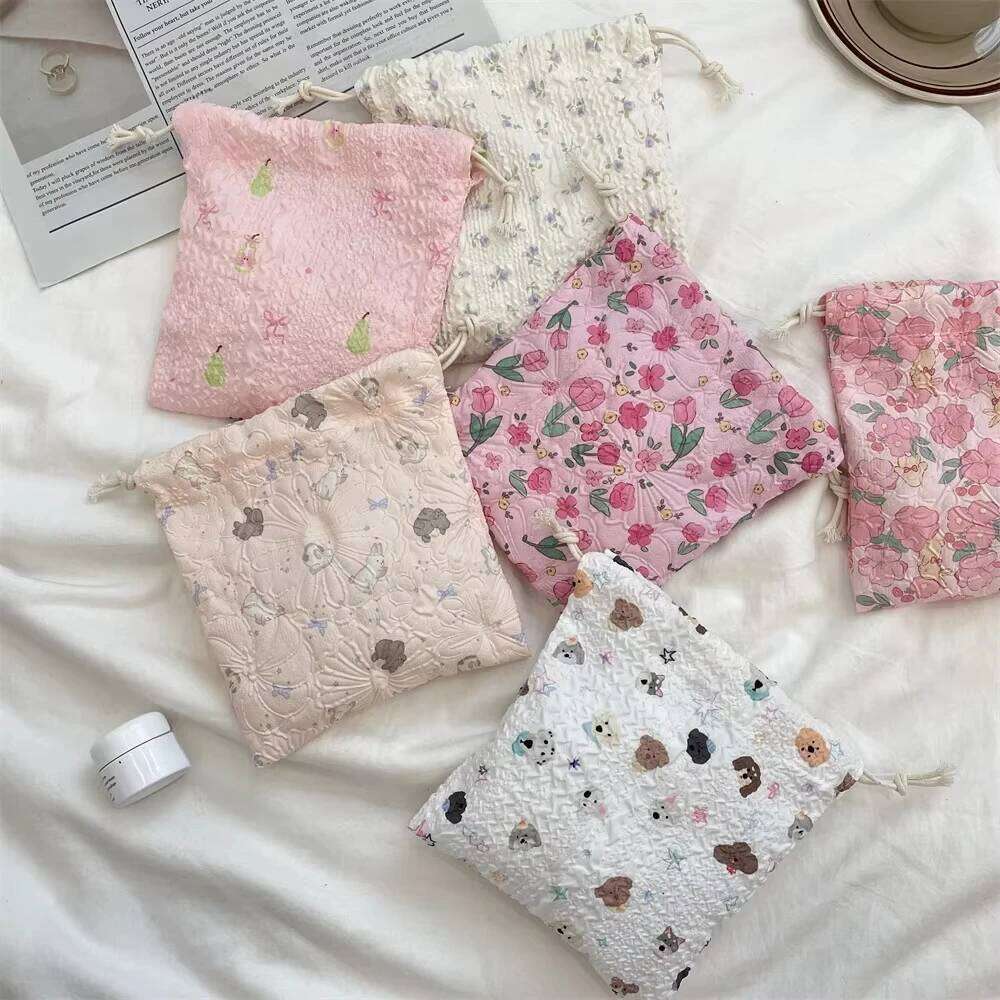 Cute Cartoon Animals Drawstring Makeup Portable Travel Mini Cosmetic Lipsticks Storage Pouch Multifunctional Bundle Bag Y260206