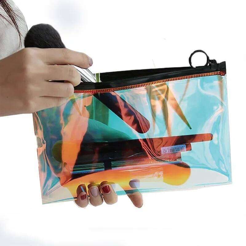 Necessary Wash Make Up Case Fashion Laser Travel Cosmetic Clear Zipper Makeup Bag Toiletry Brush Pencil Bags Organizer Y260206