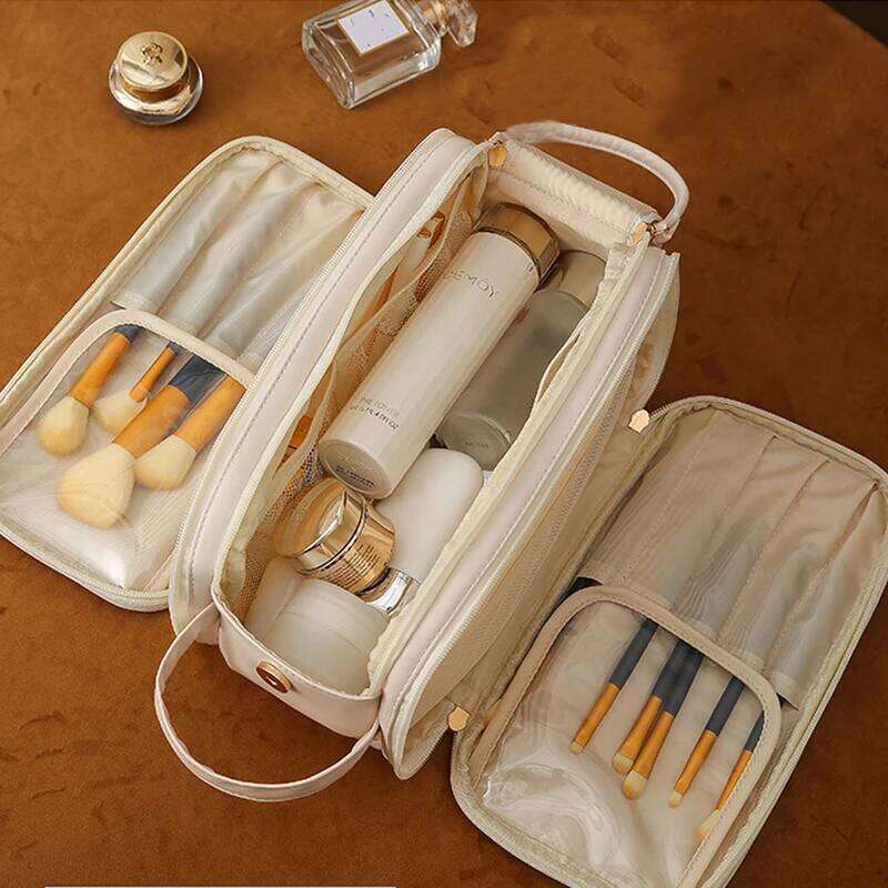 Pu Fahsion Women Tote Cosmetic Portable Double Zipper Makeup Storage Bags Ladies Large Capacity Travel Toiletry Bag Y260206