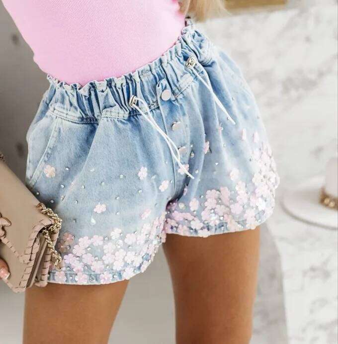 Denim Shorts Women Streetwear Fashionable and Casual Rhinestone Versatile Y2k Cowboy Half Pants for Female Summer 2024 New XJ260206