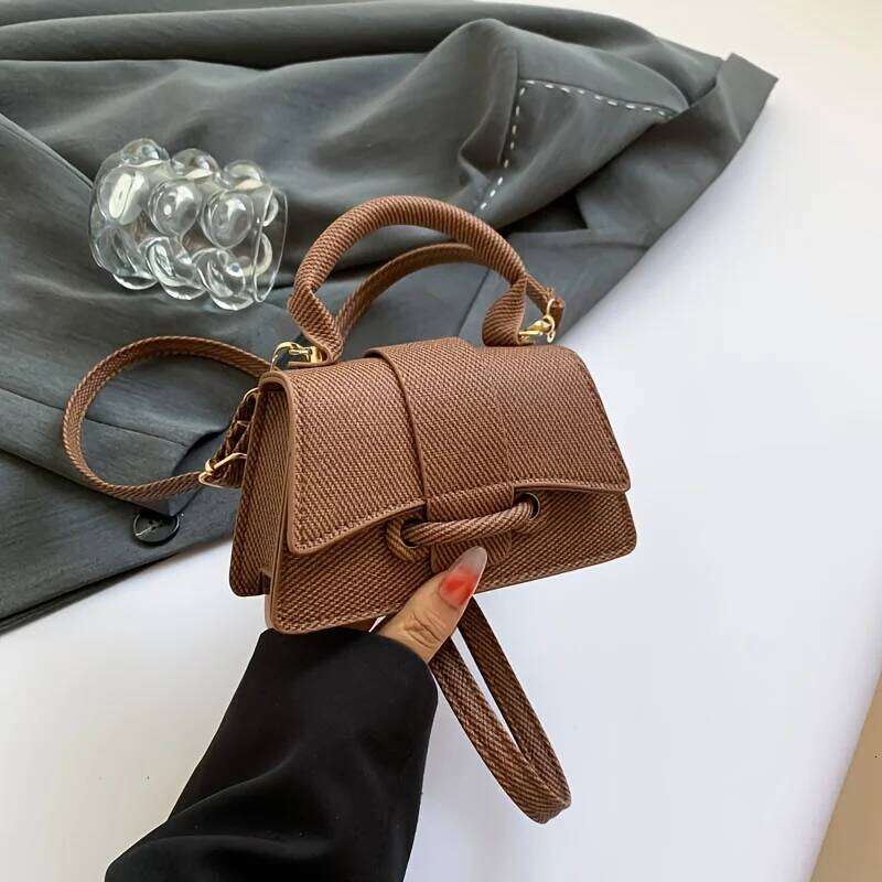 Fashion Solid Color Small Tote Crossbody Bag, Stylish Mini Handbag Mobile Phone Coin Purse, Adjustable Strap, Magnetic Closure, Y260205