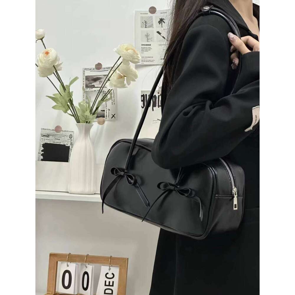 Bow Design Women's Boston Underarm Bag Simple Pu Leather Ladies Shoulder Bags Fashion Pillow Small Handbags Female Tote Purses Y260205