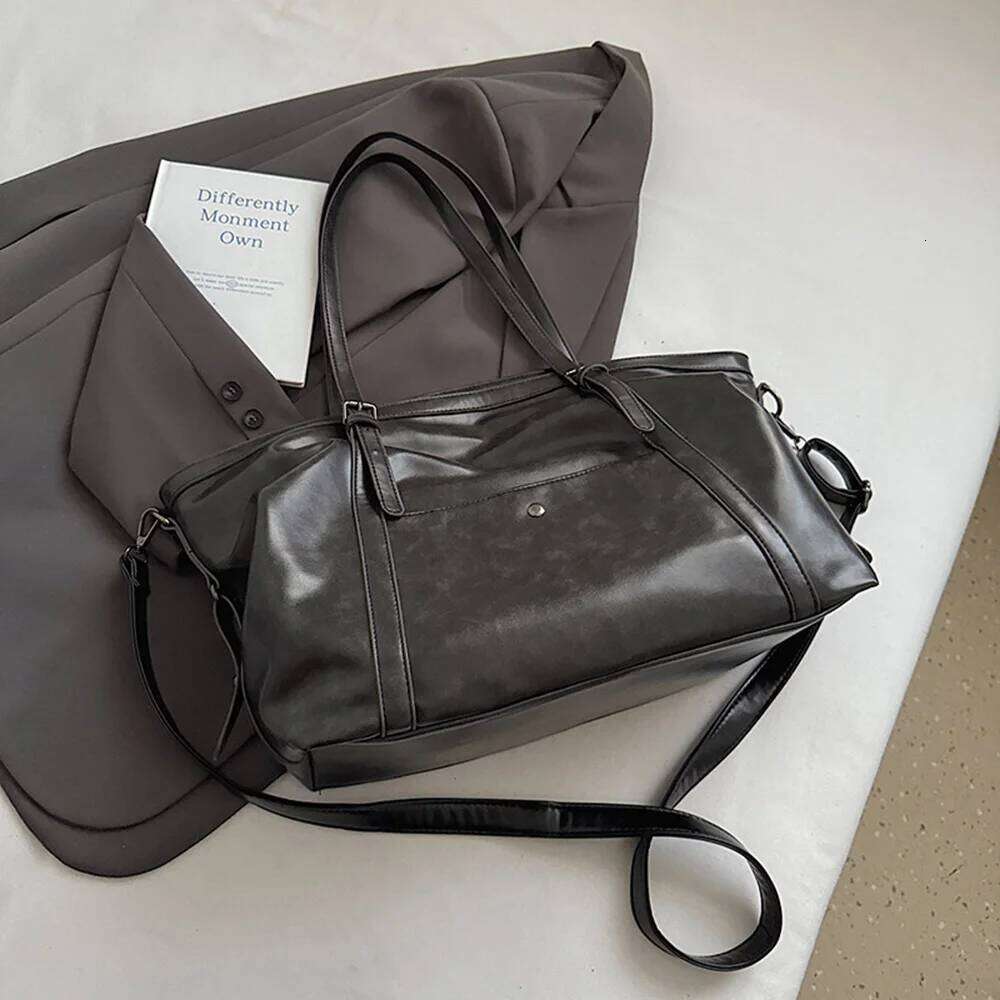Dark Large Capacity Shoulder PU Leather Tote Solid Color Crossbody Purse Classic Design Casual Style Women Daily Use Bag Y260204